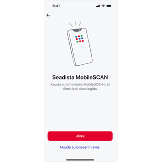 kuvatõmmis Citadele mobiiliäpi esimesest MobileSCAN-i seadistuse ekraanist