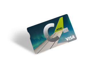 C airBaltic pangakaart C tähe, VISA ja airBalticu logodega 