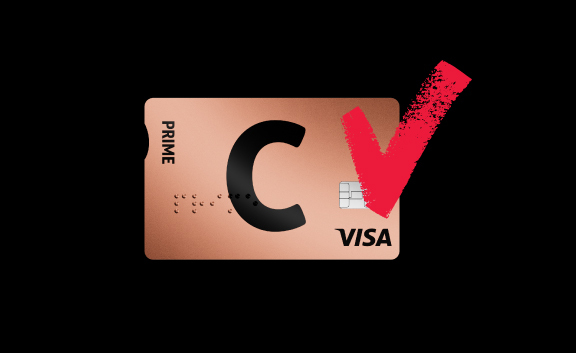 Карта Citadele C prime с логотипами C и VISA.