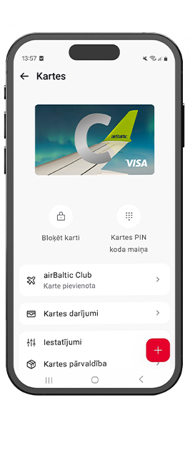 Nutitelefoni ekraan Citadele rakenduse kasutajaliidesega, kus on näha C Smart kaart.