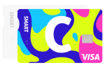 Värviline C Smart kaart kirjaga 'SMART' ja 'VISA' logoga.