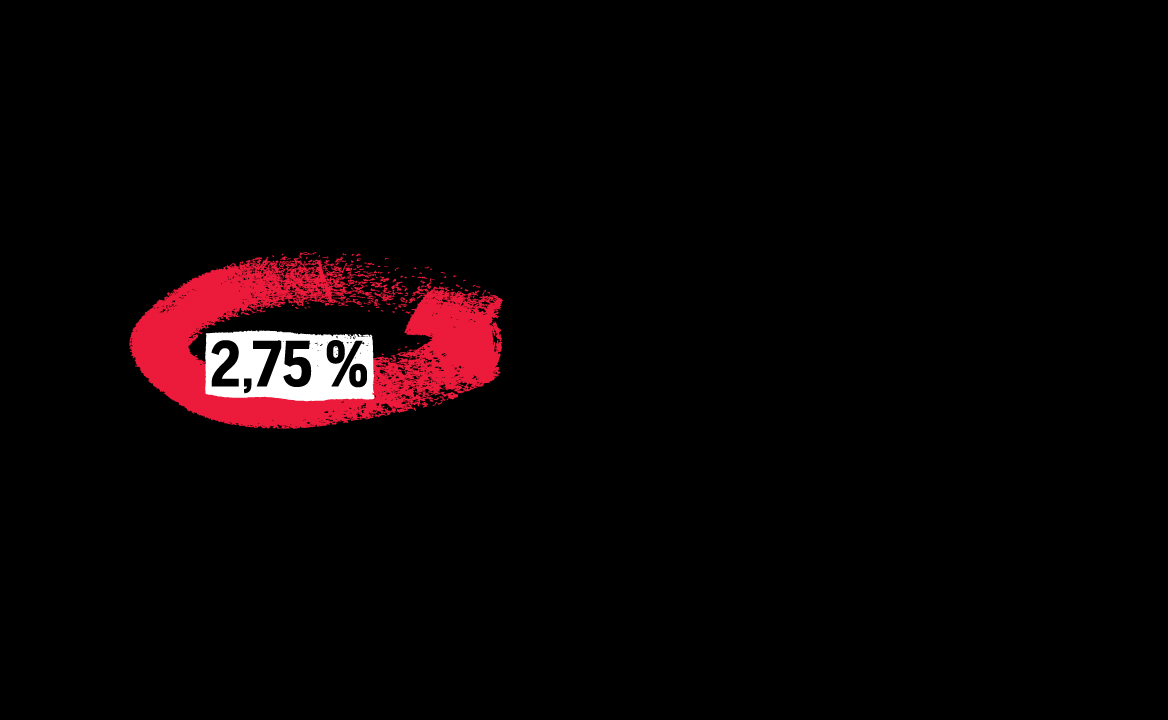 Красный мазок кистью с текстом 2,75 %.