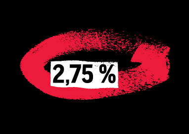 Красный мазок кистью с текстом 2,75 %.