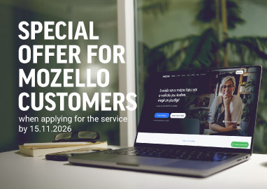 Special offer for Mozello customers displayed next to a laptop showing the Mozello website.
