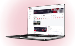 A laptop displaying the Citadele internet bank home page with account overview, a consumer loan offer and promotional highlights, one of which, featuring a payment ring, extends beyond the screen.