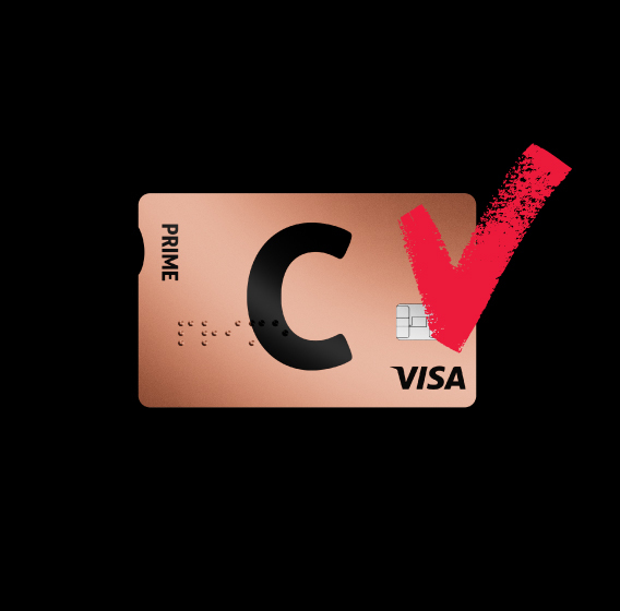 Citadele C prime pangakaart C ja VISA logoga.