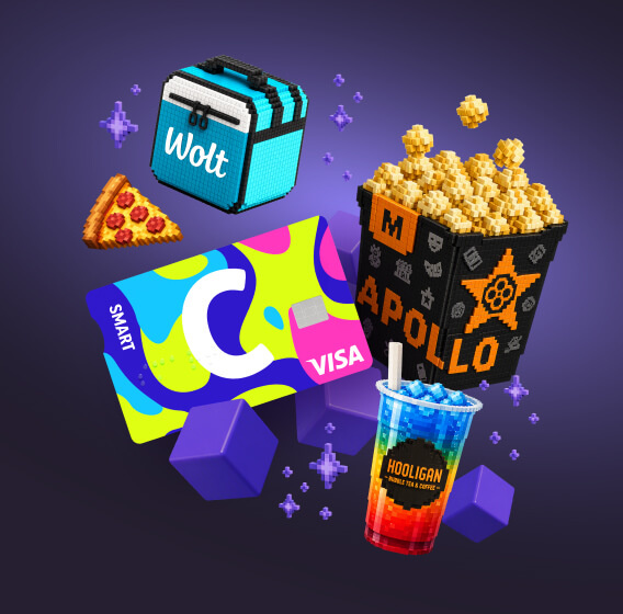 Citadele C smart kaart VISA logo ja auhindadega – Wolt, Apollo Kino ja Hooligaan