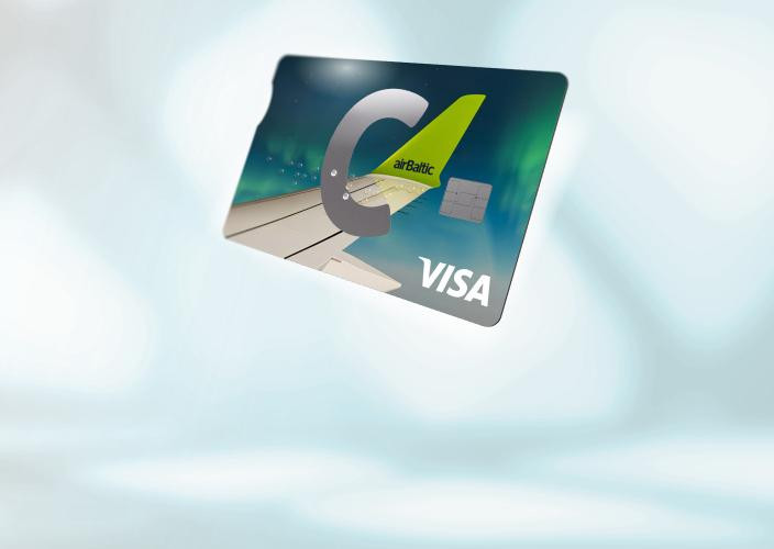 Kарта C airBaltic с логотипами C, VISA и airBaltic