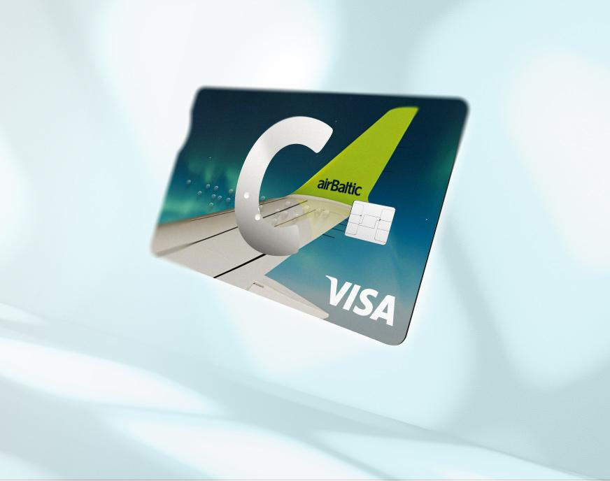 Kарта C airBaltic с логотипами C, VISA и airBaltic